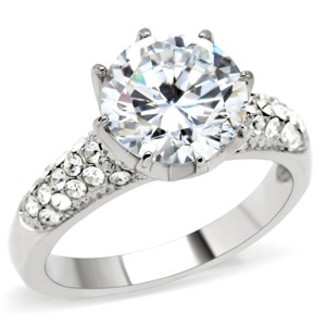 Slickblue Large CZ Engagement Ring for Women, Silver Tone, Pave Band, Polished Steel, Round 10mm Stone, Size 5-10 - 1 of 4