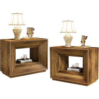 Tribesigns 2-Tier Large Nightstand with Shelf,  35.43 -InchOversized Night Stand for Bedroom, Rustic Brown Side Table for Bedroom,Brown