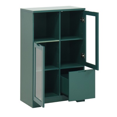 GlasFlength Decorative Storage Cabinets Modern Glass Door Cabinet with Adjustable Shelves for Living Room Bedroom, Green, 25.6"*11.8"*39.4"