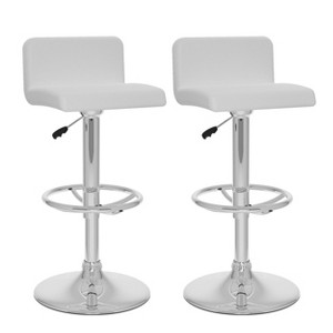 Set of 2 Adjustable Low Back Barstool White - CorLiving: Chrome-Plated, Swivel, Upholstered, Kitchen Island Seating - 1 of 4