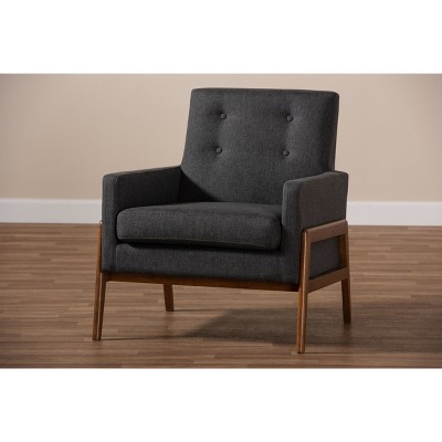 Dark Grey Faux Leather and Wood Accent Chair