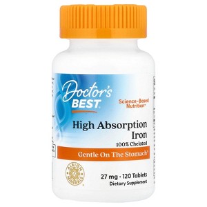 Doctor's Best High Absorption Iron Tablet with Ferrochel, Gentle on The Stomach, Immune Health, Blood Health, 27 mg - 1 of 3