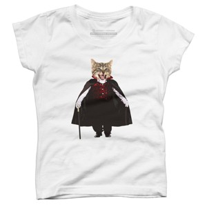 Girl's Design By Humans Catcula Cat Kitten Dracula Cute Funny Halloween t shirt By JOHANNESART T-Shirt - 1 of 3
