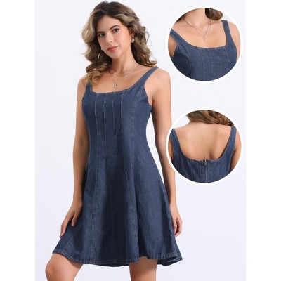 Женские платья INSPIRE CHIC Women's Denim Sleeveless Crew Neck A-Line Mini Dress Dark Blue X-Large — фото 2