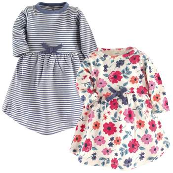 Touched by Nature Baby and Toddler Girl Organic Cotton Long-Sleeve Dresses 2pk, Garden Floral