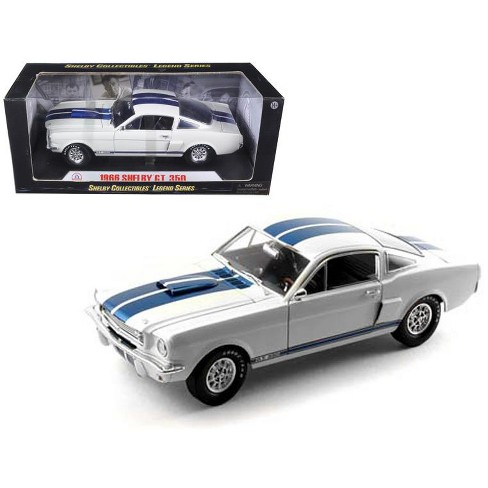 1966 Ford Mustang Shelby GT350 White with Blue Stripes 1/18 Diecast Model  Car by Shelby Collectibles