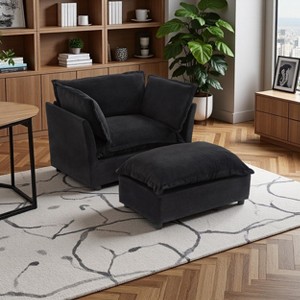 Merax Modern Chenille Armchair with Plush Cushions & Movable Ottoman - 1 of 4