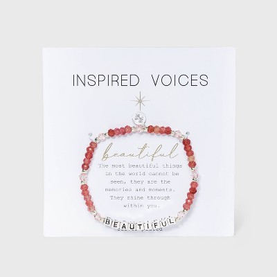 Silver Plated 'Beautiful' Stretch Bracelet - Pink