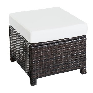 Resenkos Outdoor Footstool Footrest,20" Patio Wicker Ottoman, Multipurpose Outdoor PE Rattan Footrest, Black, Cream White - 1 of 4