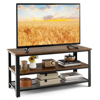 Tangkula Industrial TV Stand Media Entertainment Center with 2-tier Open Storage Shelves & Metal Frame TV Cabinet for TVs up