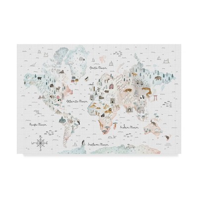 16x24 White and Grey World Map Canvas Print