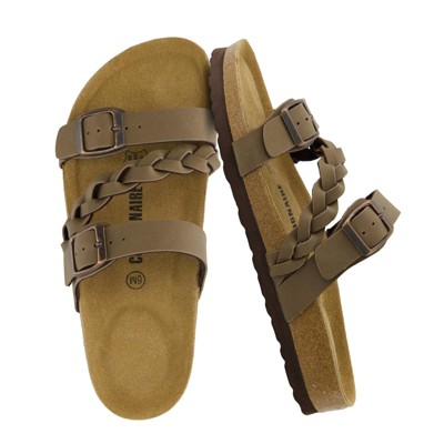Sandali Estivi Donna CUSHIONAIRE Pluto, Colore Whisky, Taglia 38.5, Con Plantare In Sughero E Doppia Fibbia Regolabile, Suola EVA Leggera