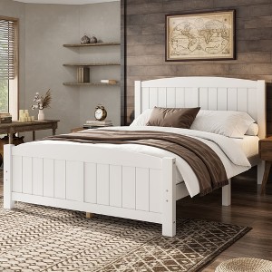 Okak All Size Farmhouse Platform Bed Frame with Support Slats & Strong Structure,Solid Wood Primary Bed No Box Spring Needed - 1 of 4