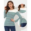 INSPIRE CHIC Women's Color Block Round Neck Long Sleeves Striped Basic T-Shirt - 2 of 4