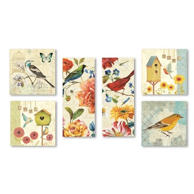Wild Birds and Florals Canvas Wall Art Set