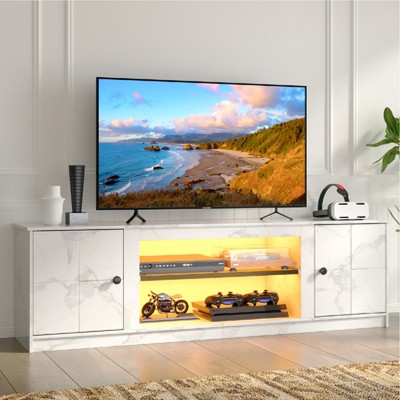 Pinmoco 63" LED TV Stand for TVs up to 70", Gaming Entertainment Center with Storage Cabinet and Adjustable Shelf