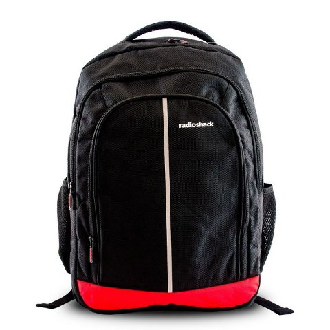 RadioShack 15.6" Laptop Backpack Black with Red Accent, Functional Tech Bag for Men and Women, Organized Storage for Work, and Travel 2606014