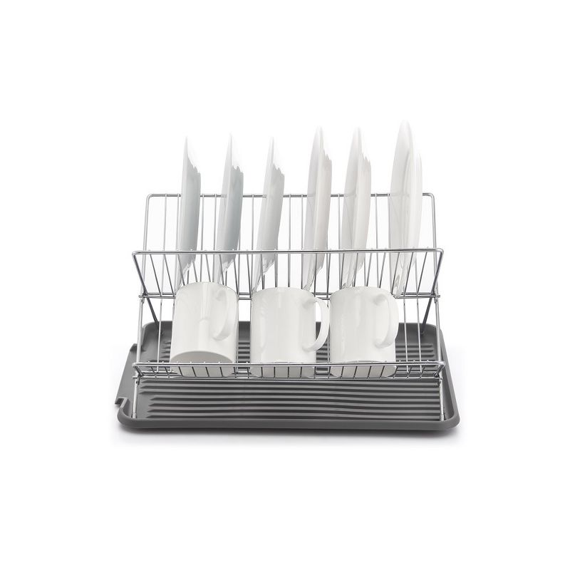 J&V TEXTILES Foldable Dish Drying Rack with Drainboard, Stainless Steel 2 Tier Dish Drainer Rack, 2 of 9