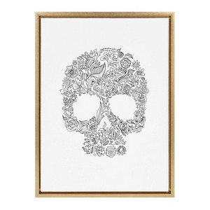Kate & Laurel All Things Decor 18"x24" Sylvie Skull Print Framed Canvas Wall Art by Viola Kreczmer Gold Black and White Floral - 1 of 4