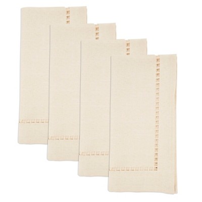 Ivory 20" Laser-Cut Hemstitch Cotton Napkin Set of 4