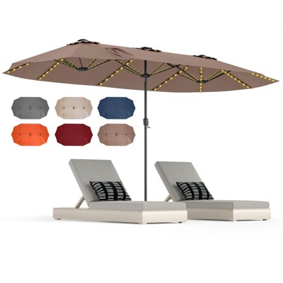 Tangkula 15.5 FT Double-sided Patio Umbrella w/ Solar Lights Outdoor Twin Size Umbrella