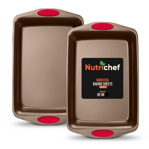 NutriChef 2-Piece Baking Pan Set - PFOA, PFOS, PTFE Free Nonstick Golden Coating Carbon Steel Bakeware - Kitchen Bake Cookie Sheet Stackable Tray - 1 of 3