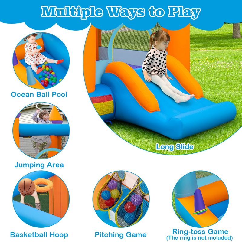 Costway 5-in-1 Inflatable Bounce Castle Kids Jumping Bouncer with Ocean Balls & 735W Blower, 5 of 11