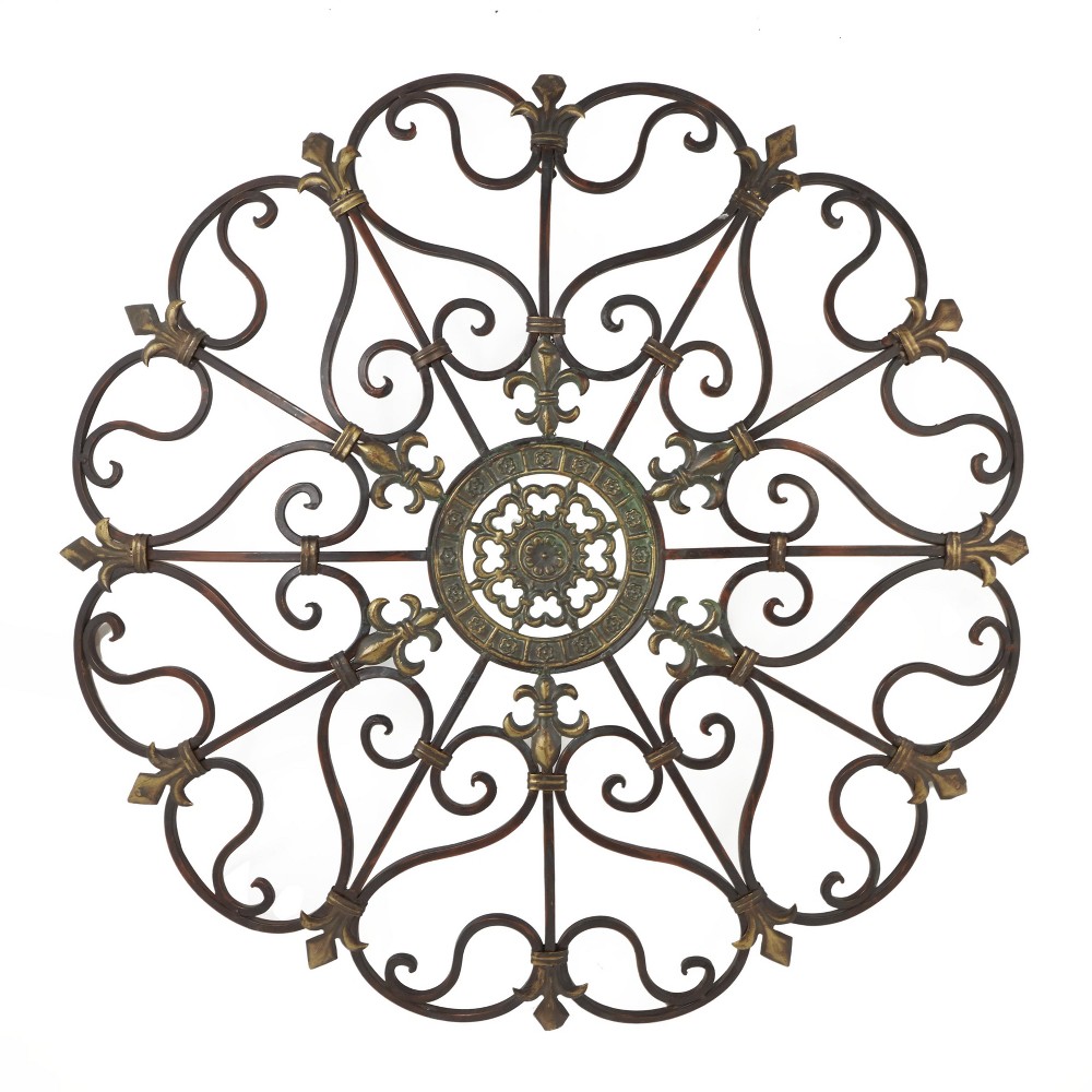 Photos - Wallpaper Rustic Round Metal Ornamental Wall Decor Brown - Olivia & May