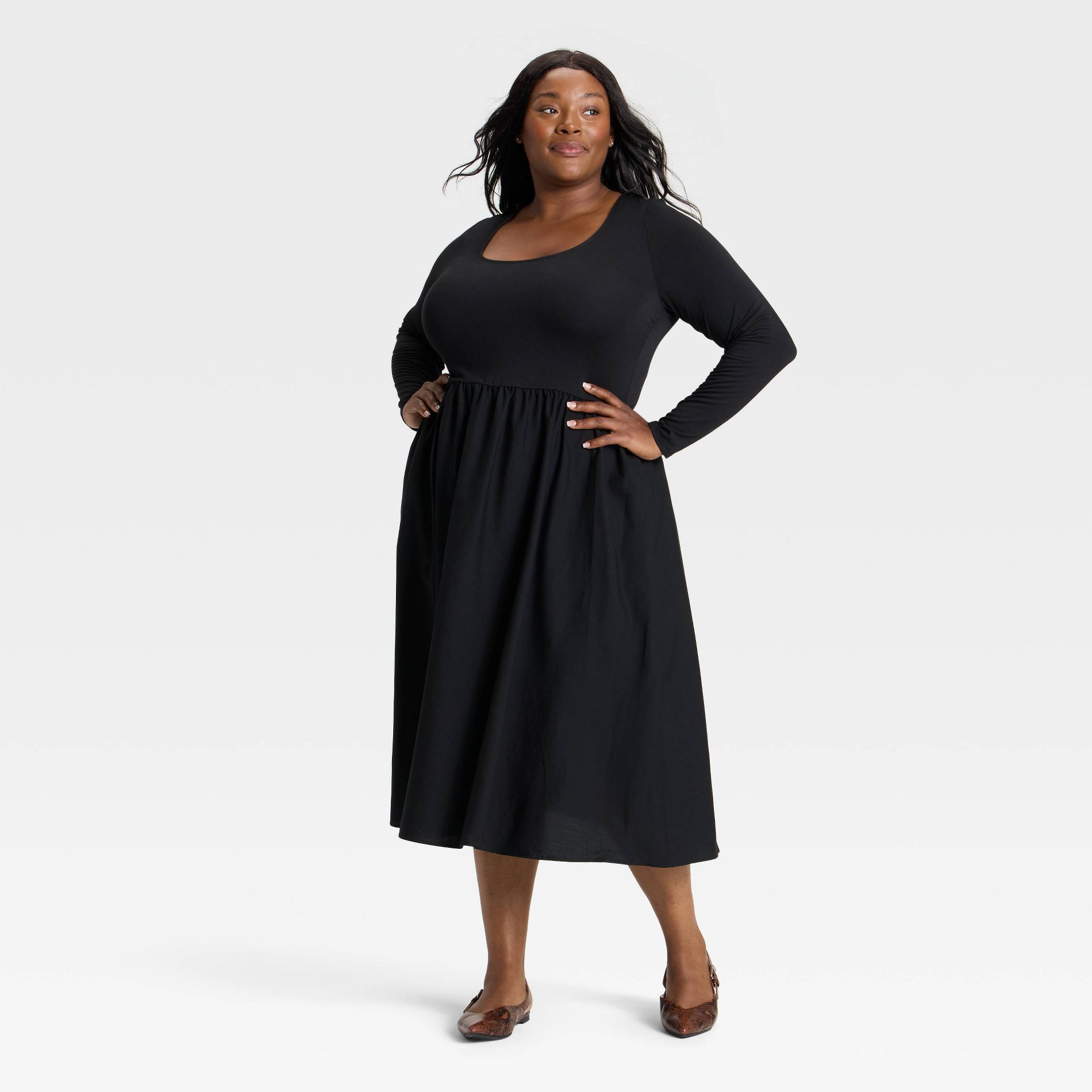 Women's Long Sleeve Knit Midi A-Line Dress - Ava & Viv™
