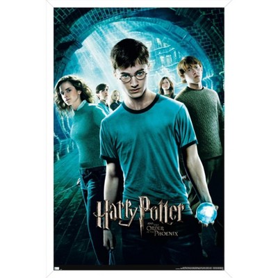 Trends International The Wizarding World: Harry Potter - Stamps Collage Framed Wall Poster Prints Mahogany Framed Version 14.725 x 22.375