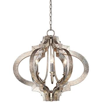 Possini Euro Design Ornament Aged Silver Gold Bronze Chandelier 23 1/4" Wide Industrial 6-Light Fixture for Dining Room Foyer Kitchen Island Entryway