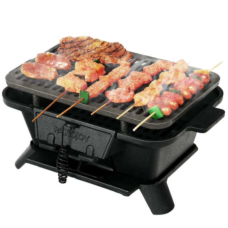 Costway Heavy Duty Cast Iron Charcoal Grill Tabletop BBQ Grill Stove for Camping Picnic, 1 of 11