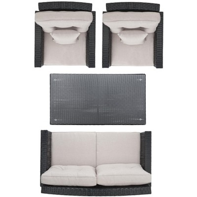 Lorma 4-Piece Black Wicker Patio Set with Light Grey Cushions