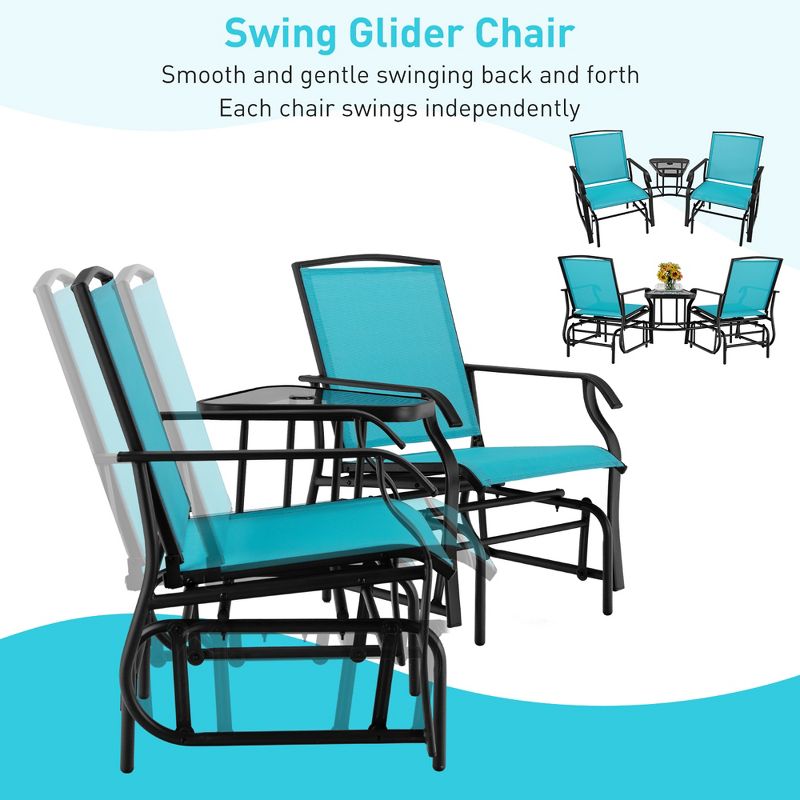 Costway Double Swing Glider Chair Rocker Glass Table Umbrella Hole Turquoise\Brown\Black, 5 of 9