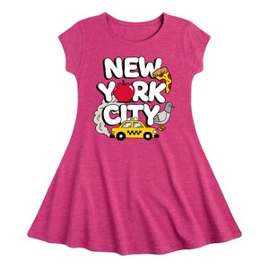Girls' - Instant Message - New York City Collage Fit & Flair Cap Sleeve Graphic Dress - 1 of 4