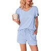 Ekouaer Women's Pajamas Set Ruffle Sleeves Sleepwear V Neck Comfy 2 Piece Pjs Loungewear Set with Pockets - 2 of 4