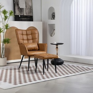 CAVINAS PU Leather Accent Chair with Curved Backrest and Metal Legs,Cozy Upholstered Living Room Chairs,Reading Chairs for Living Room - 1 of 4