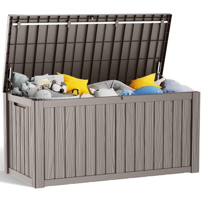 Infurnic Deck Boxes, Portable Storage Box with Large Storage Capacity for Storage Patio Furniture, Garden Tools, All Weather Use, Brown, 54"*27"*29"