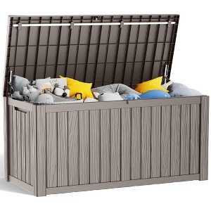 Infurnic Deck Boxes, Portable Storage Box with Large Storage Capacity for Storage Patio Furniture, Garden Tools, All Weather Use, Brown, 54"*27"*29" - 1 of 4