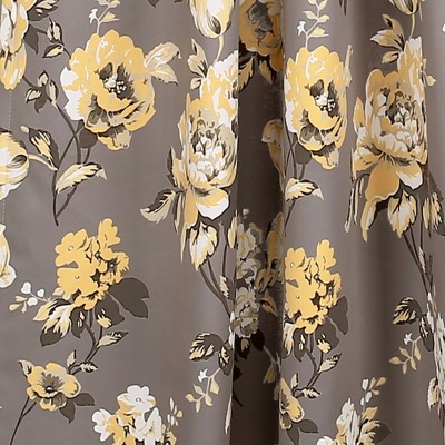 Gray and Yellow Floral Blackout Polyester Curtain Panels, Set of 2