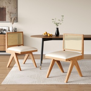 Okak Set of 2 Mid Century Rubberwood Arm/Armless Dining Chairs with Rattan Back,Farmhouse Accent Chairs for Dining Room,Restaurant - 1 of 4