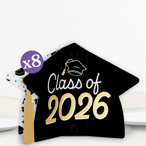Big Dot of Happiness 8 Count Black and Gold Graduation 3D Centerpiece Table Decorations, Freestanding Class of 2026 Grad Party Centerpieces - 1 of 4