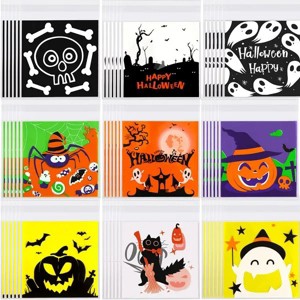 450 Pcs Halloween Cellophane Treat Bags Self-sealing Clear Candy Cookie Bags Pumpkin Ghost Black Cat Skull Trick or Treat Bags for Halloween Birthday - 1 of 4
