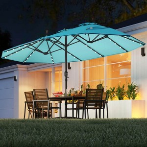 Costway 15Ft Patio Double-Sided Solar LED Market Umbrella Crank Base Beige/Tan/Orange/Burgundy/Gray/Turquoise - 1 of 4