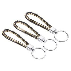 Unique Bargains Braided Leather Car Wallet Keychain with Stainless Steel Key Ring - 1 of 3