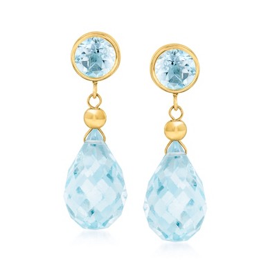 Ross-Simons 14.00 ct. t.w. Sky Blue Topaz Drop Earrings in 14kt Yellow Gold