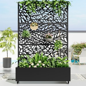 1 Piece Black Wrought Iron Flower Shaped Outdoor Planting Box with Climbing Frame, Raised Garden Bed - 1 of 4