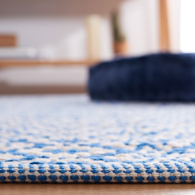 Ivory and Blue Geometric Cotton Handwoven Area Rug