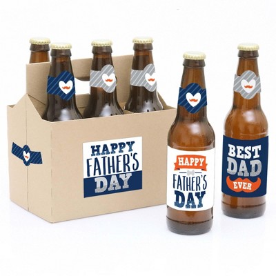 Big Dot of Happiness Happy Father's Day - We Love Dad Party Decorations for Men - 6 Beer Bottle Label Stickers and 1 Carrier