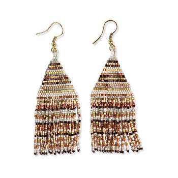 INK+ALLOY Brittany Mixed Triangles Beaded Fringe Earrings Greens + Rust